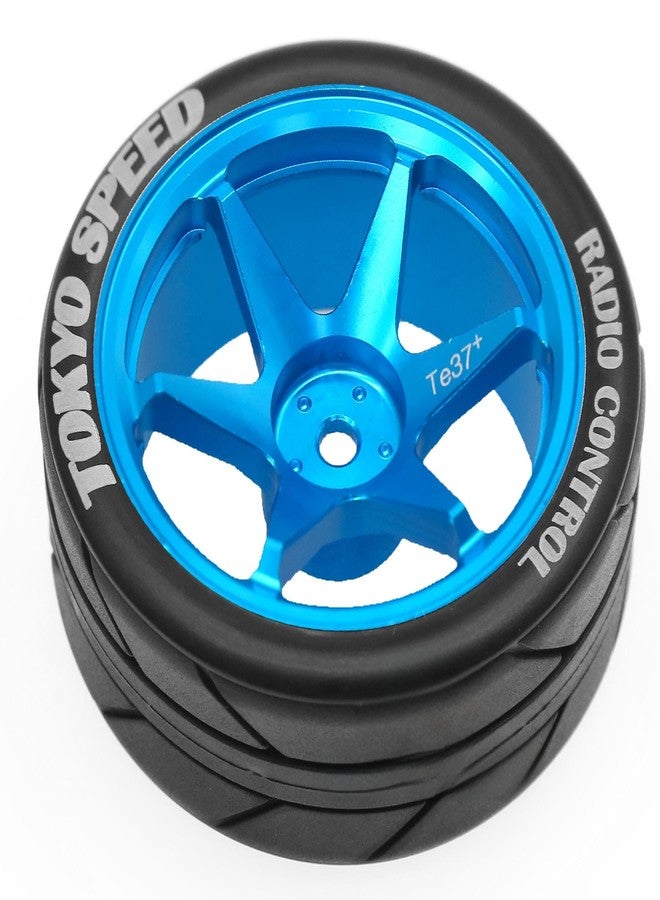 Dantenron 1/10 RC On Road Tires OD 65mm and Aluminum Street Wheels 12mm Hex Touring Tyres for 1:10 Rally Racing Drift Car Tamiya TT01 TT02 XV01 HPI KYOSHO HSP PTG2 Traxxas TA06 A959 PTG2 (Blue) - Image 5